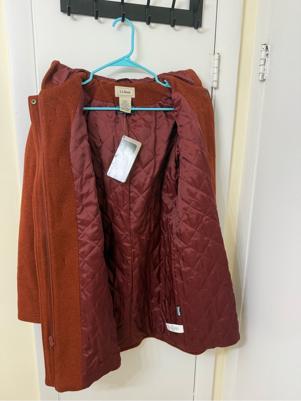 LL Bean Classic Lambswool Duffel Coat 4R Rust Orange Thinsulate Hooded - Picture 3 of 10